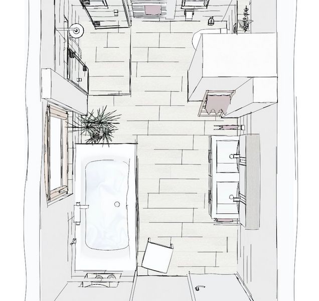 Zeichnung neues Badezimmer von oben