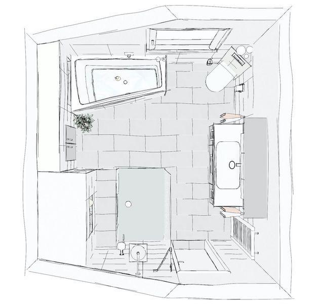 Zeichnung neues Badezimmer von oben